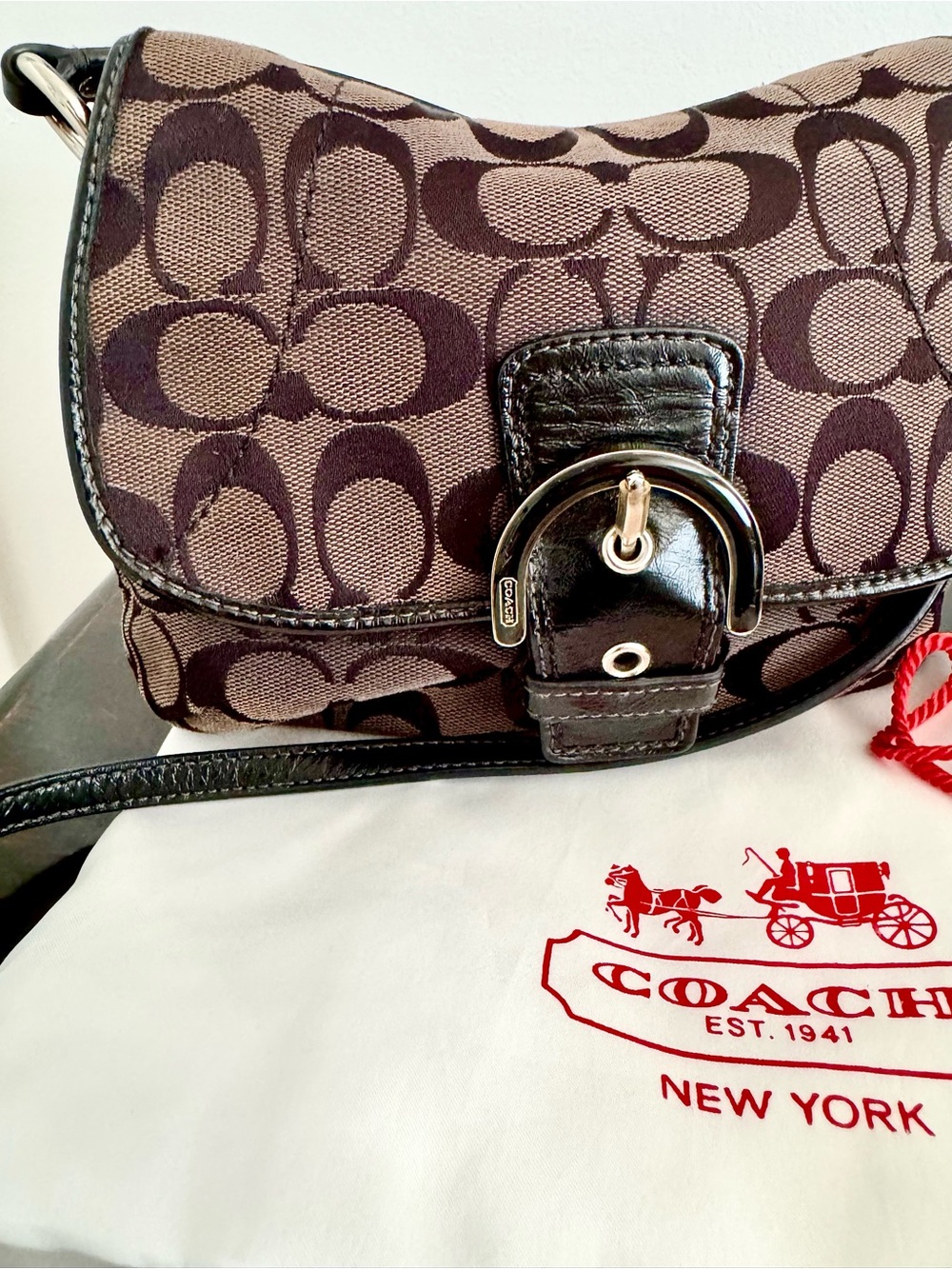 Vintage Y2K Coach Soho Signature Monogram Mini Flap Baguette Bag + New Dust bag - Picture 4 of 13